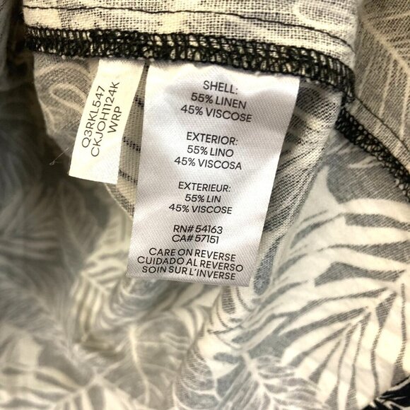 Calvin Klein Roll Tab Linen Blend Button Up Shirt Women's Size 2X Black Tropical - Picture 5 of 14
